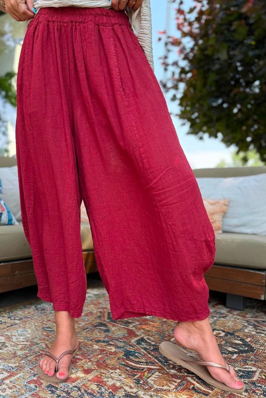 Sandbar Linen Blend Barrel Culotte Pant Rioja